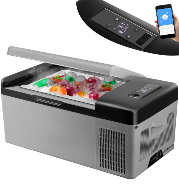 KFFKFF 12V Car Refrigerator 16 Quart Electric Cooler DC/AC, -4a ~68a , Freezer Fridge Cooler App Management Electric Compressor Cooler for Trucks, RVs