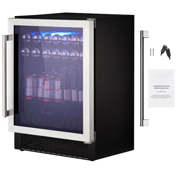 KFFKFF 154 Bottle Wine Fridge Stainless Steel Wine Cooler with LED Light and Lock