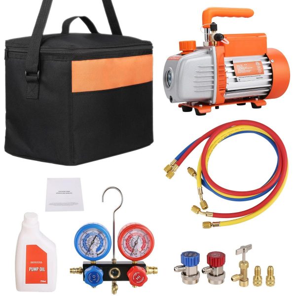 KFFKFF 1/5 HP HVAC Vacuum Pump and Gauge Set 3.5 CFM Manifold Gauge Kit with Hose