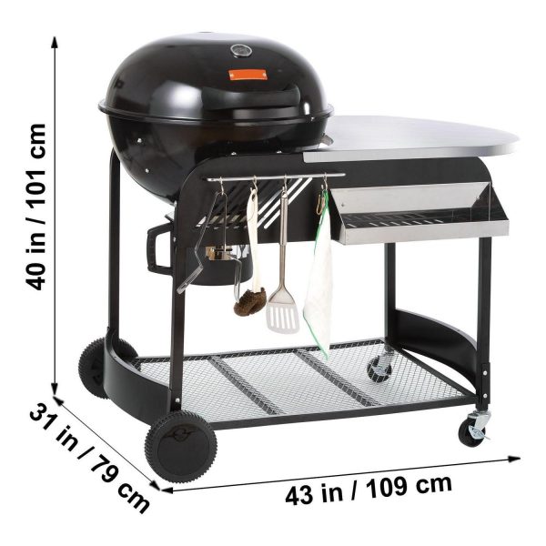 KFFKFF 21  Charcoal Kettle Grill with Thermometer and Cart