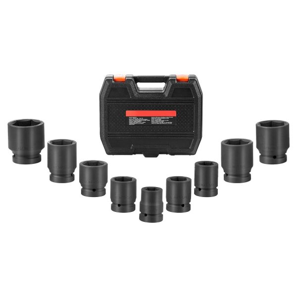 KFFKFF Axle Nut Socket Collection, 1  Drive 6-Point, 9-Pcs SAE, CR-MO Heat Treated, Includes Storage Case, Ideal for Automotive Repairs and Axle Nut Management