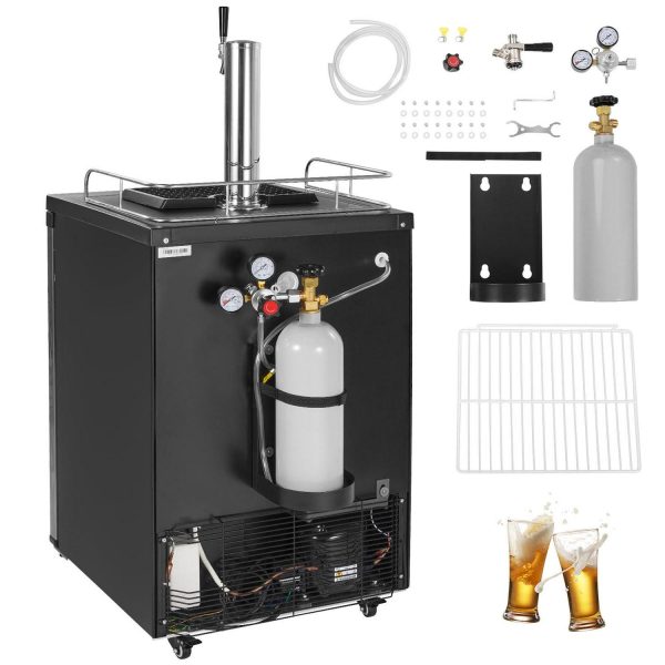 KFFKFF Beer Cooler, 162L Single Faucet Draft Beverage Chiller, Large Capacity Keg Fridge with Storage, CO2 Cylinder (Empty), 23A F- 82.4A F Adjustable Cooling,
