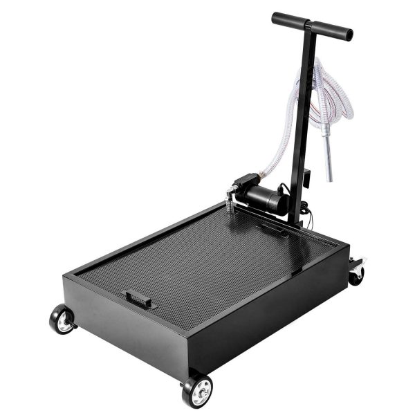 KFFKFF Compact Oil Drain Container, 15 Gallon Capacity with Integrated Pump, Oil Replacement Tray with 180W Electric Pump, 8.2ft Hose and Collapsible Handle, Mobile Oil Disposal Unit for Trucks