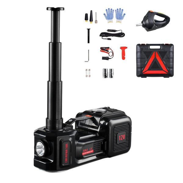 KFFKFF Electric Car Jack, Capacity of 5 Tons/11000 lbs, Integrated Inflator Electric Scissor Jack, 12V Tyre Swap Tool with Electric Torque Wrench and Illuminated LED, Compact Jack Set