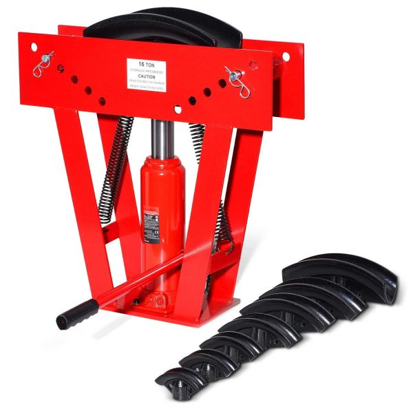 KFFKFF Hydraulic Tube Flexing Device, 16 Ton Hand-Operated Copper Exhaust Tube Curve Creator with 8 Molds (1/2  - 3 ) and 90 - 180A Modifiable Rollers, Robust Pipe Cylinder Curver