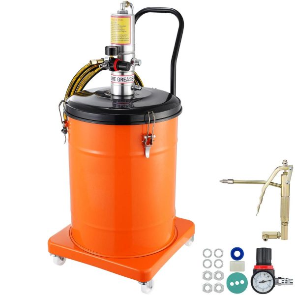 KFFKFF Lubrication Pump, 10.5 Gallon 40L Air-Driven Grease Pump with 13 ft Pressure-Resistant Hose and Grease Gun, Pneumatic Grease Container Pump on Wheels, Mobile Grease Pump