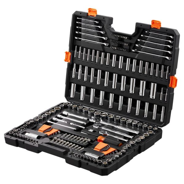 KFFKFF Mechanics Tool Set and Socket Set, 1/4  3/8  1/2  Drive Deep and Regular Sockets, 205 Piece SAE and Metric Mechanic's Tool Assortment with Bits