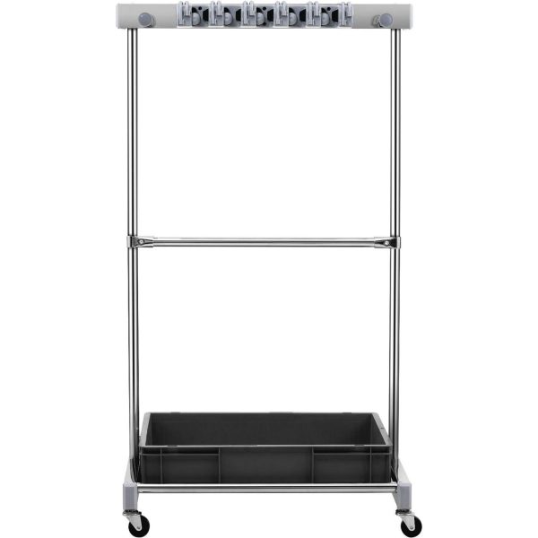 KFFKFF Outdoor Tool Storage, 10 Compartments with Hanging Hooks, Mobile Garden Equipment Rack for Garage Organization, Accommodates Long-Handled Implement/Shovel/Broom, Metallic Equipment Stand