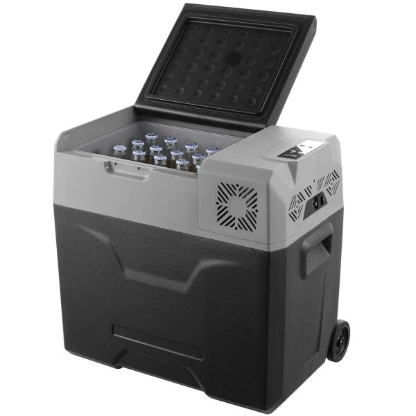 KFFKFF Portable Car Freezer, 50L Capacity, 12V Refrigerator with Telescopic Handle and Wheels, Temperature Range -4a to 68a , Compatible with 12/24V DC and 100-240V AC, Ideal for Camping and Outdoors
