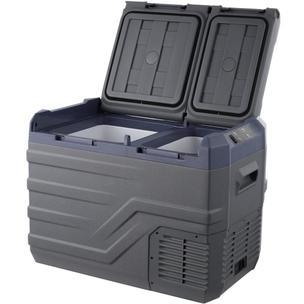 KFFKFF Portable Dual Zone Car Freezer, 32L Capacity, 12V Vehicle Cooler with -4 to 68 Adjustable Temperature, Compatible with 12/24V DC and 100-240V AC for Camping, RV, and Outdoor Use