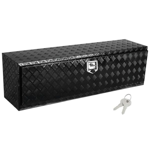 KFFKFF Truck Underbody Storage, 60  x 17  x 18  Pickup Stowage Unit, Robust Aluminum Diamond Plate Toolbox with Secure Lock and Keys, Weatherproof Trailer Stowage Box with T-Handle Fastener for Truck