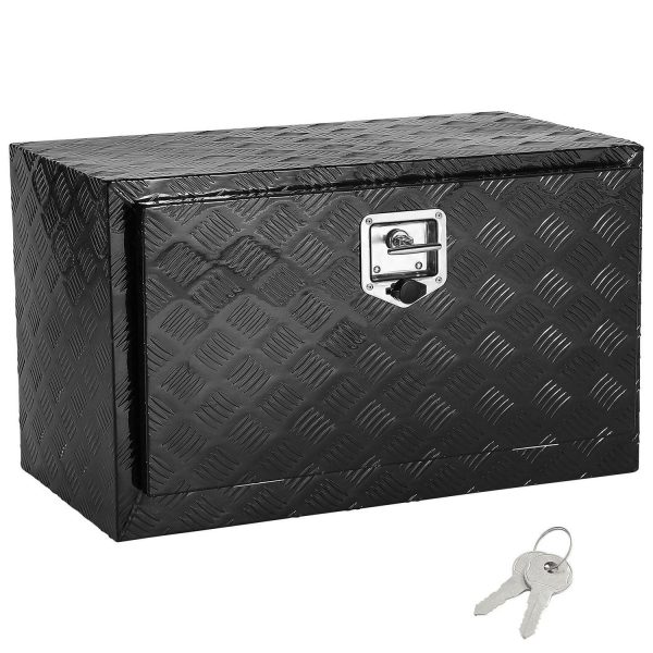 KFFKFF Truck Underbody Storage, Dimensions 36  x 14  x 16 , Pickup Stowage Unit, Robust Aluminum Diamond Plate Toolbox with Secure Lock and Keys, Weatherproof Trailer Stowage with T-Handle Fastener