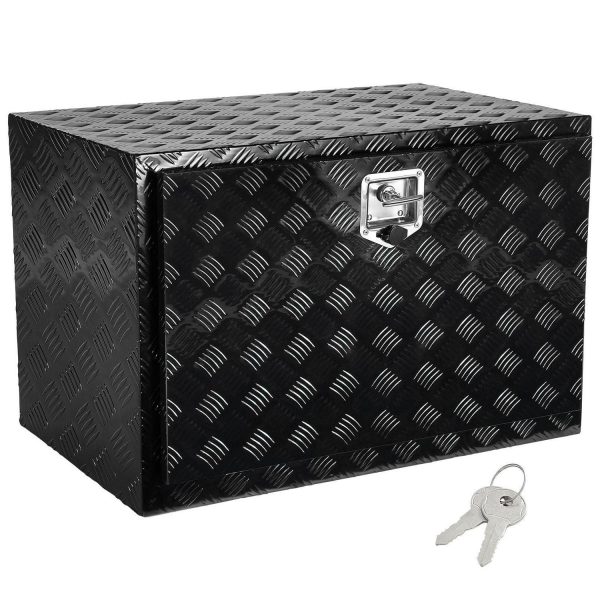 KFFKFF Truck Underbody Storage, 36  x 24  x 24  Pickup Stowage Unit, Robust Aluminum Diamond Plate Toolbox with Secure Lock and Keys, Weatherproof Trailer Stowage Box with T-Handle Fastener for Truck