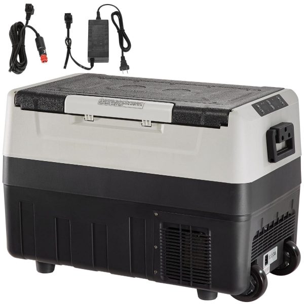 KFFKFF Vehicle Cooler, 12V Auto Fridge, 55L Capacity Dual Compartment Portable Freezer, Temperature Range -4a to 50a , Operates on 12/24V DC and 100-240V AC, Ideal for Camping, Travel, and RV Use