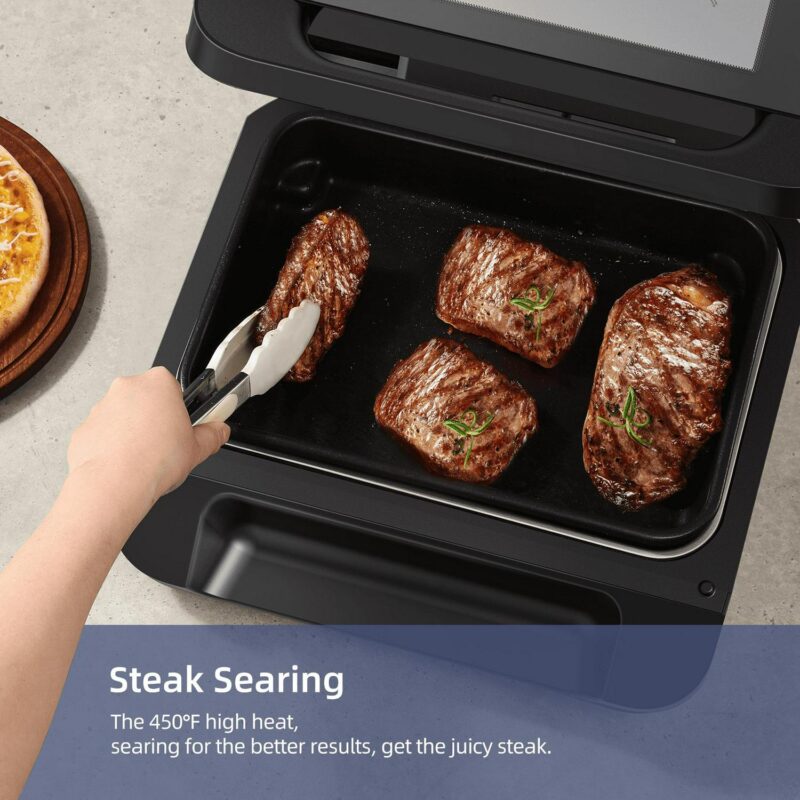 KLOUDIC Smart Indoor Grill and Air Fryer Combo, Smokeless Electric Countertop Griddle, with Removable Non-Stick 1700W, Black - Image 2