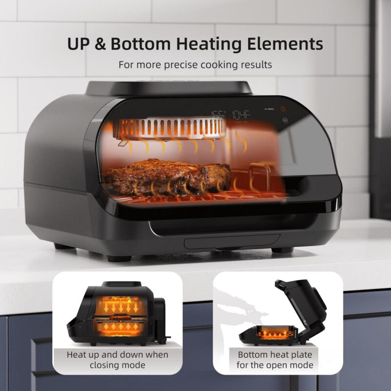 KLOUDIC Smart Indoor Grill and Air Fryer Combo, Smokeless Electric Countertop Griddle, with Removable Non-Stick 1700W, Black - Image 4