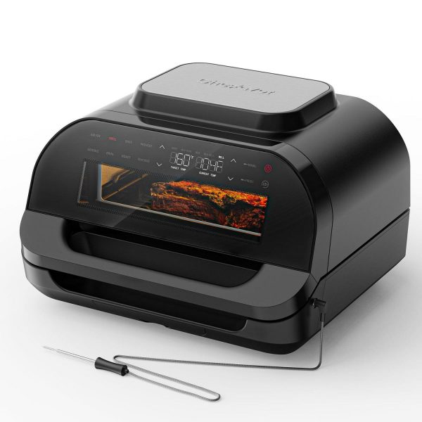 KLOUDIC Smart Indoor Grill and Air Fryer Combo, Smokeless Electric Countertop Griddle, with Removable Non-Stick 1700W, Black