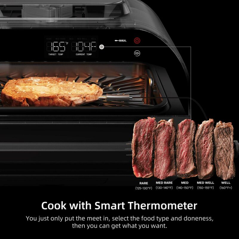 KLOUDIC Smart Indoor Grill and Air Fryer Combo, Smokeless Electric Countertop Griddle, with Removable Non-Stick 1700W, Black - Image 8