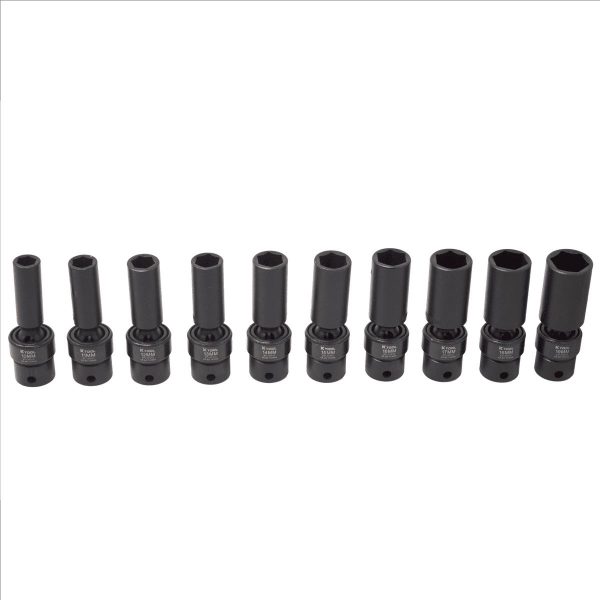 K-Tool 37400 10 Piece 3/8  Drive Metric Impact Flex Deep Socket Set