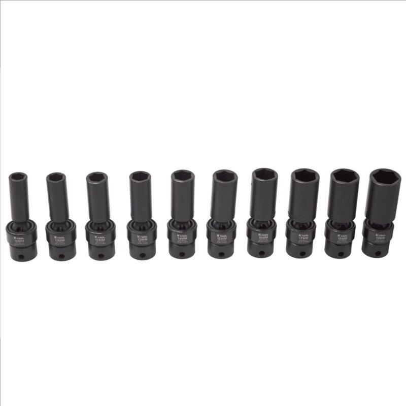 K-Tool 37400 10 Piece 3/8  Drive Metric Impact Flex Deep Socket Set