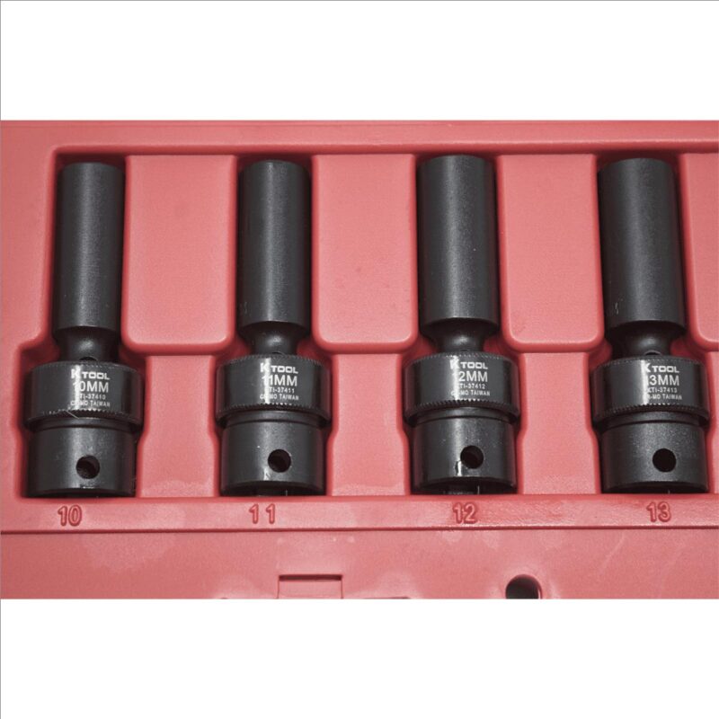 K-Tool 37400 10 Piece 3/8  Drive Metric Impact Flex Deep Socket Set - Image 5