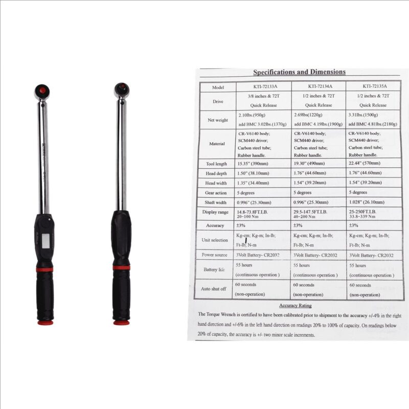 K-Tool 72135A Digital Torque Wrench 1/2  Drive 25-250 ft/lbs, Only 3.3 lbs - Image 2