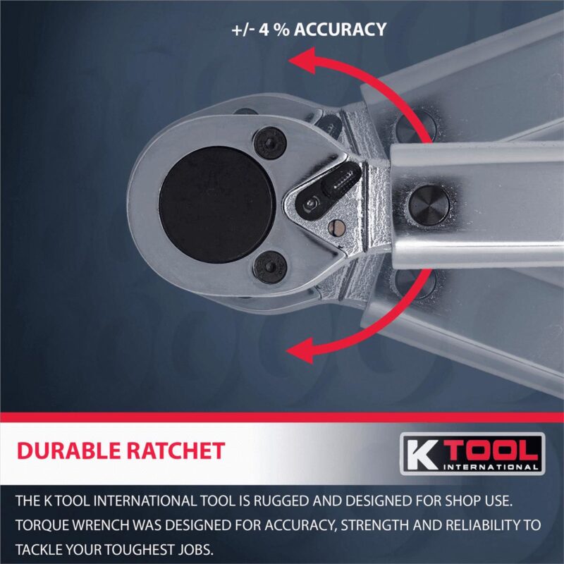 K Tool 72175 Ratcheting Torque Wrench, 100-600 ft/lbs, Click Style, Case Included - Image 5