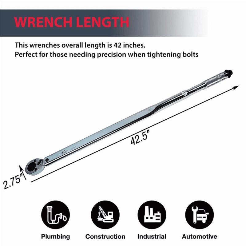K Tool 72175 Ratcheting Torque Wrench, 100-600 ft/lbs, Click Style, Case Included - Image 4