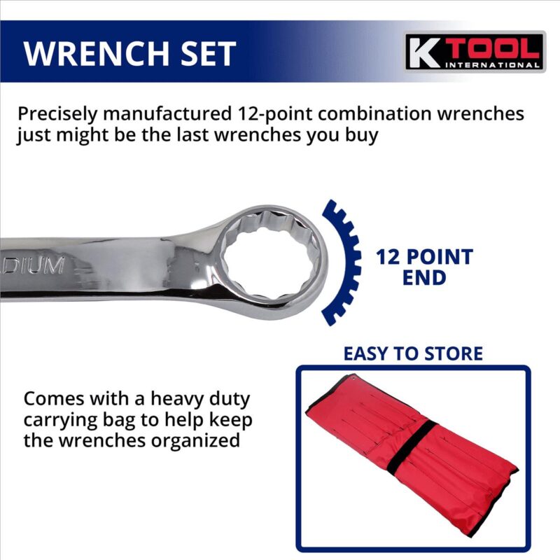 K-Tool KTI41803 Metric Combo Wrench Set, Heavy Duty Carrying Bag - Image 7