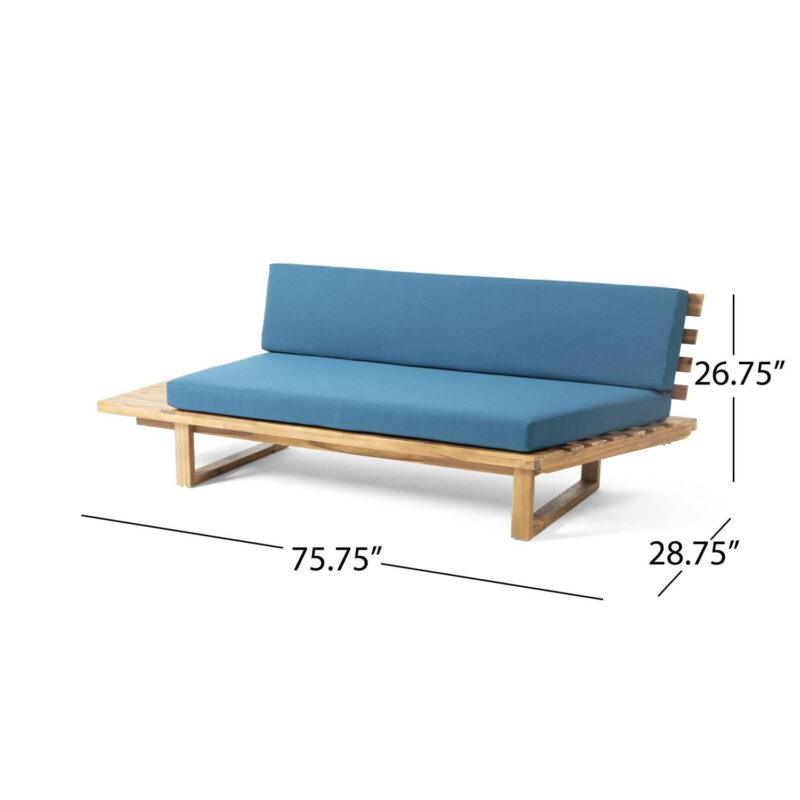 Kaiden Outdoor 5 Seater Acacia Wood Sectional Sofa Set with Water-Resistant Cushions, Teak, Dark Teal - Image 13