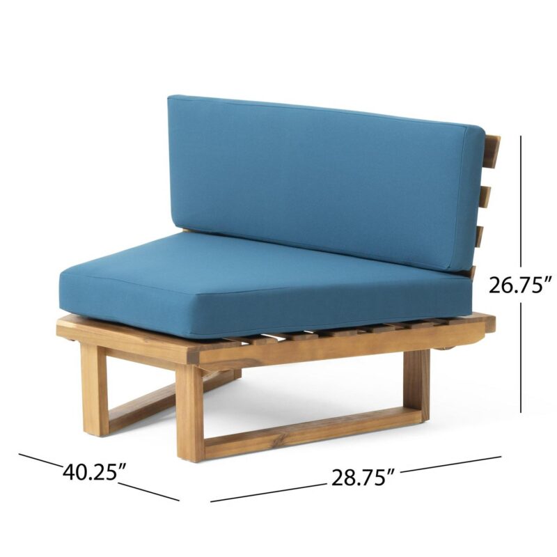 Kaiden Outdoor 5 Seater Acacia Wood Sectional Sofa Set with Water-Resistant Cushions, Teak, Dark Teal - Image 12