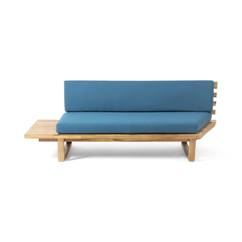 Kaiden Outdoor 5 Seater Acacia Wood Sectional Sofa Set with Water-Resistant Cushions, Teak, Dark Teal - Image 10