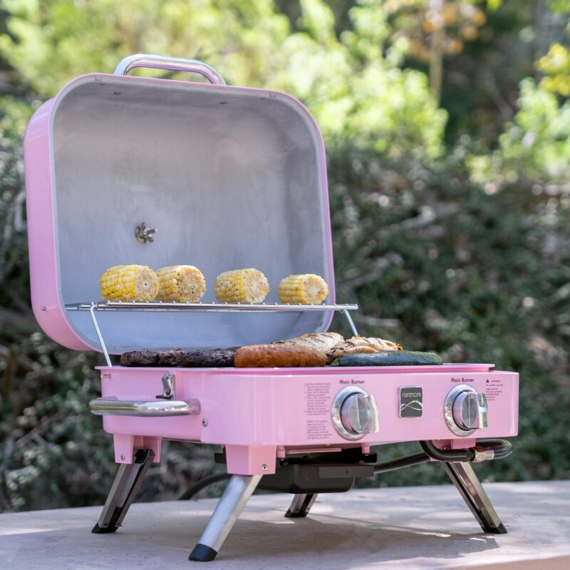 Kenmore 2-Burner Portable Tabletop Retro Gas Grill, Pink - Image 14