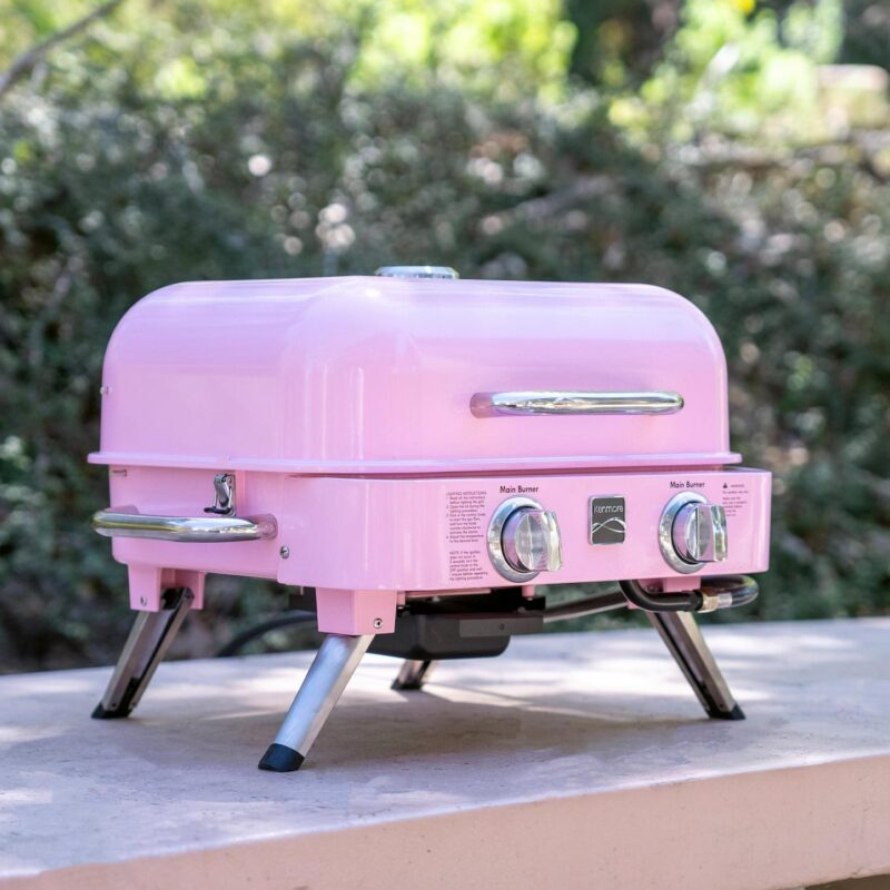 Kenmore 2-Burner Portable Tabletop Retro Gas Grill, Pink - Image 11