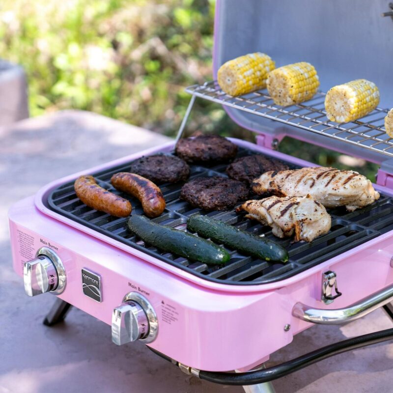 Kenmore 2-Burner Portable Tabletop Retro Gas Grill, Pink - Image 12