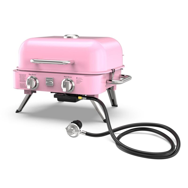Kenmore 2-Burner Portable Tabletop Retro Gas Grill, Pink - Image 7