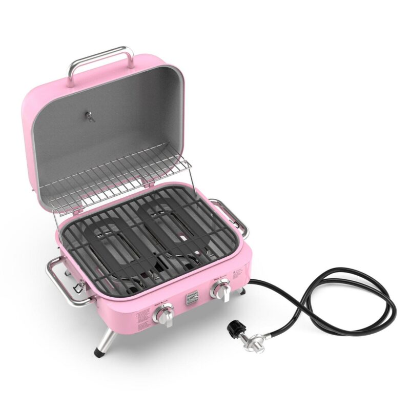 Kenmore 2-Burner Portable Tabletop Retro Gas Grill, Pink - Image 8