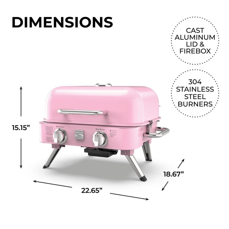 Kenmore 2-Burner Portable Tabletop Retro Gas Grill, Pink - Image 3