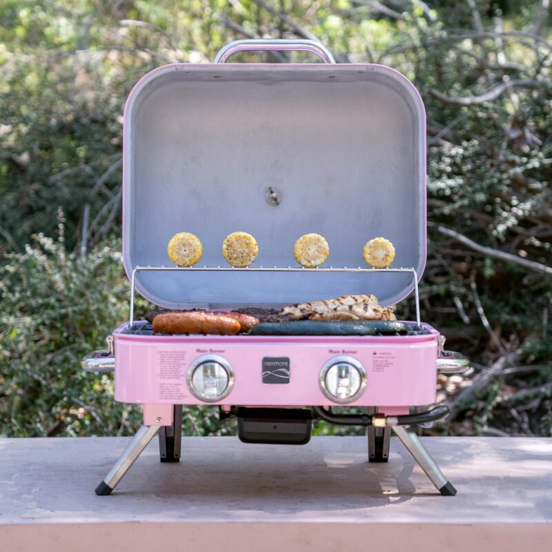 Kenmore 2-Burner Portable Tabletop Retro Gas Grill, Pink - Image 10