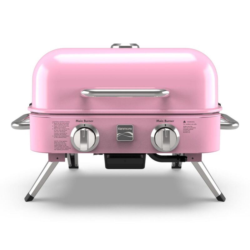 Kenmore 2-Burner Portable Tabletop Retro Gas Grill, Pink - Image 6