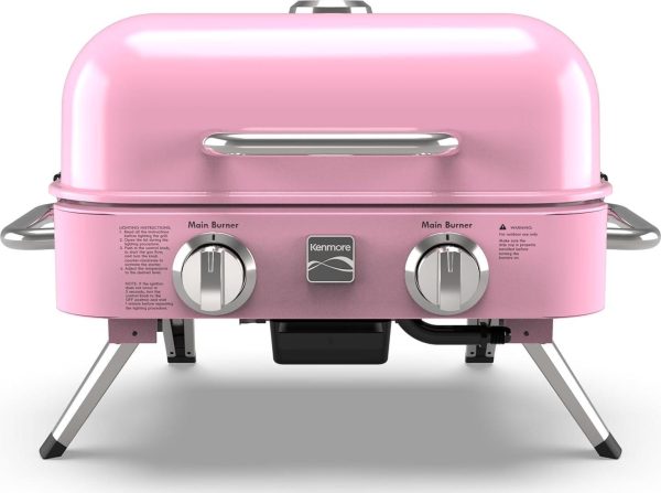 Kenmore 2-Burner Portable Tabletop Retro Gas Grill, Pink