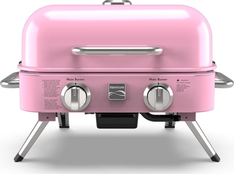 Kenmore 2-Burner Portable Tabletop Retro Gas Grill, Pink