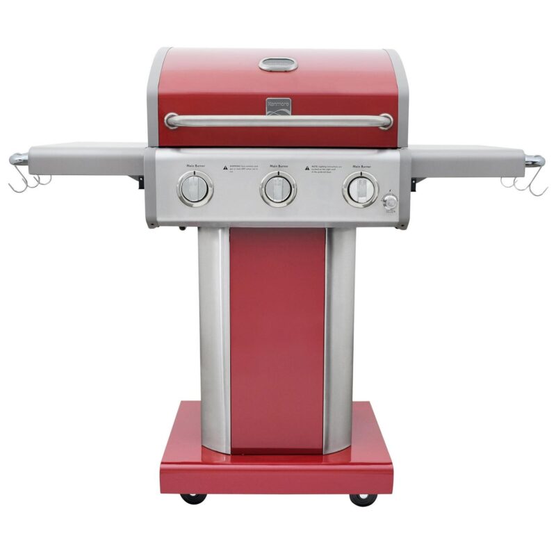 Kenmore 3-Burner Gas Grill, Outdoor BBQ Grill, Propane Grill with Foldable Side Tables, Red - Image 7