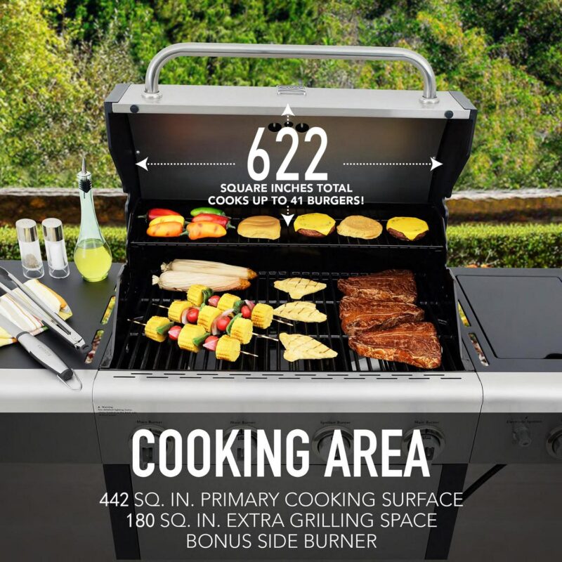 Kenmore 4-Burner Outdoor Propane Gas Grill with Side Burner, Open Cart, Stainless Steel - Image 10
