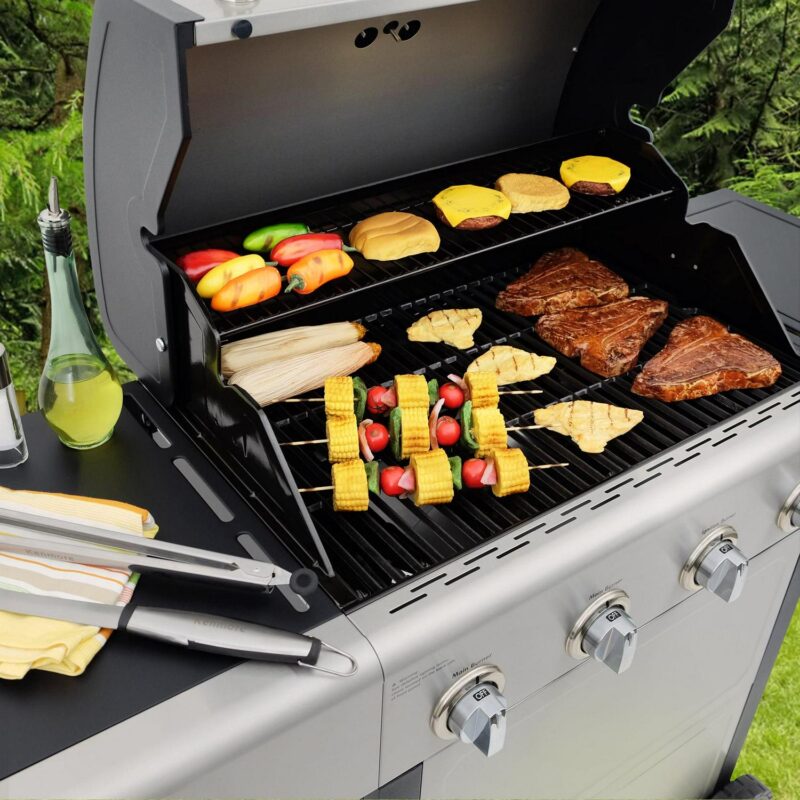 Kenmore 4-Burner Outdoor Propane Gas Grill with Side Burner, Open Cart, Stainless Steel - Image 2