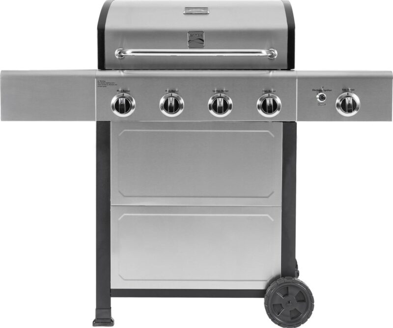 Kenmore 4-Burner Outdoor Propane Gas Grill with Side Burner, Open Cart, Stainless Steel - Image 3