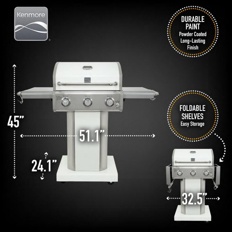 Kenmore Parrilla de Gas de 3 Quemadores, Parrilla para Barbacoa Al Aire Libre, Parrilla de Propano con Mesas Auxiliares Plegables, Blanco Perla - Image 8