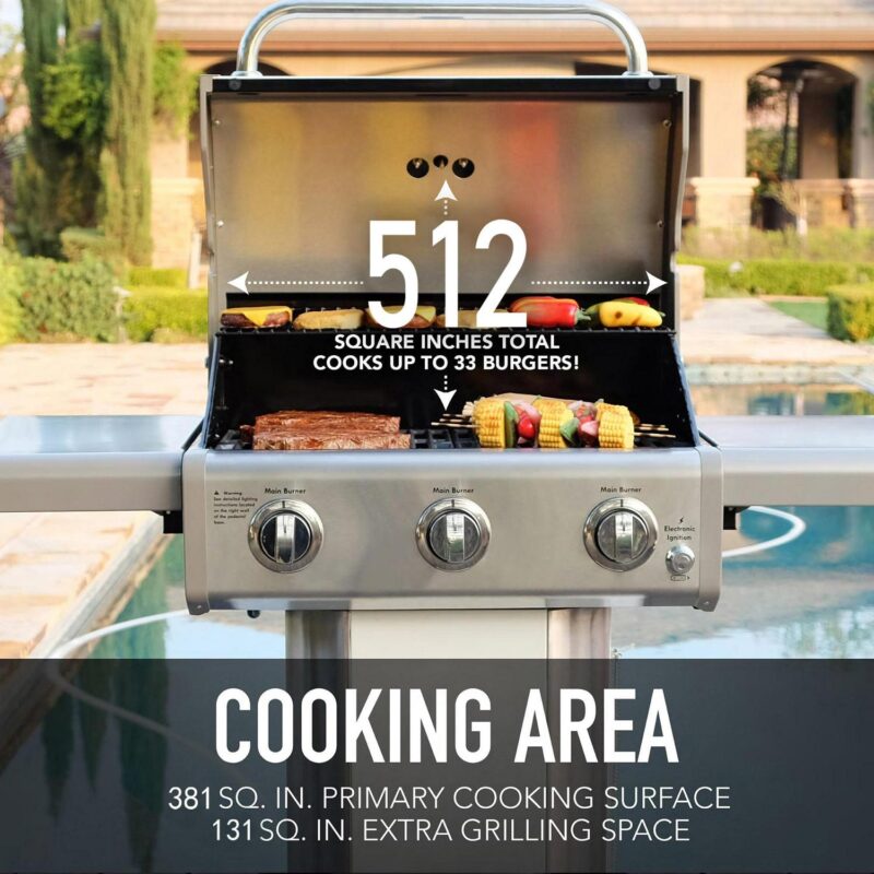 Kenmore Parrilla de Gas de 3 Quemadores, Parrilla para Barbacoa Al Aire Libre, Parrilla de Propano con Mesas Auxiliares Plegables, Blanco Perla - Image 11