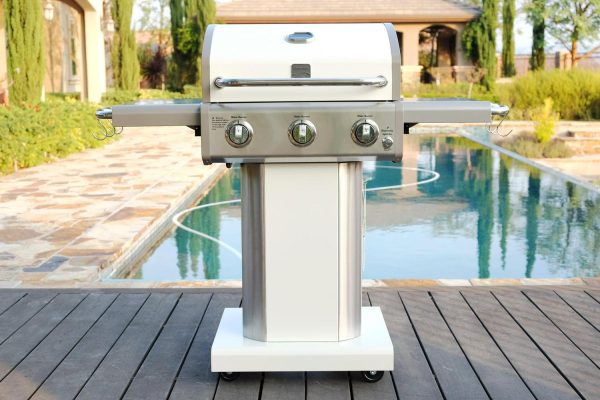 Kenmore Parrilla de Gas de 3 Quemadores, Parrilla para Barbacoa Al Aire Libre, Parrilla de Propano con Mesas Auxiliares Plegables, Blanco Perla