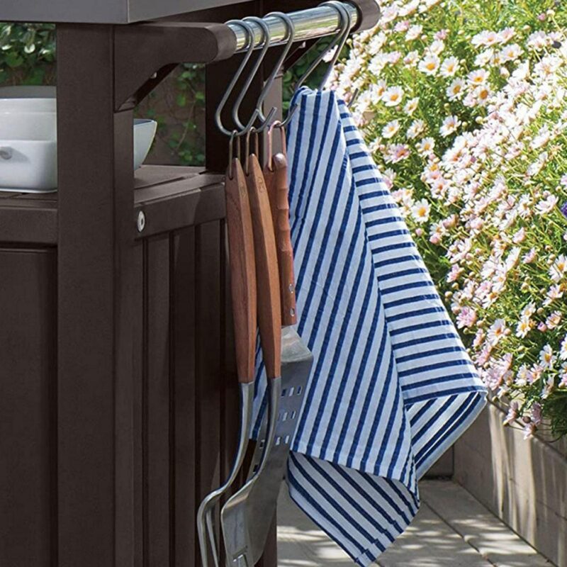 Keter Unity 40 Gal Patio Storage Grilling Bar Cart w/ Stainless Steel Top, Brown - Image 6